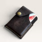 Safir Leather handmade dark brown genuine leather card holder, 8-10 card capacity, snap closure.