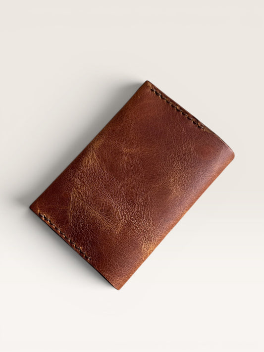 Safir Leather handmade caramel brown genuine leather card holder with 4 slots, minimal design.