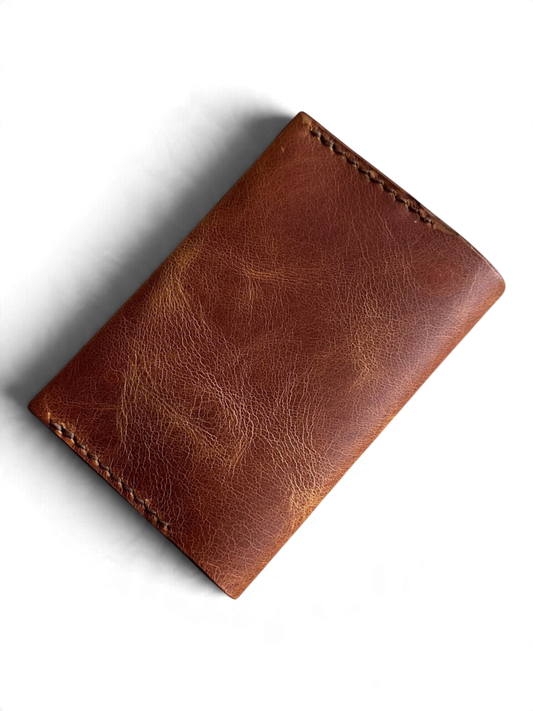 Safir Leather handmade caramel brown genuine leather card holder with 4 slots, minimal design.