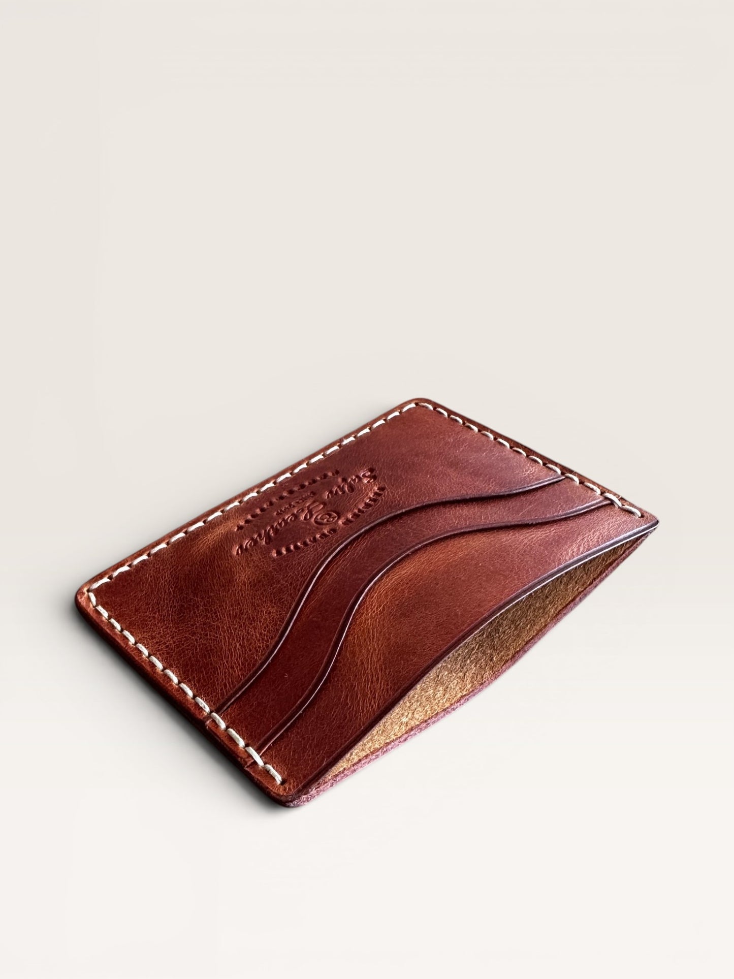 Safir Leather handmade brown Italian leather cardholder with 5 compartments and organic stitching.