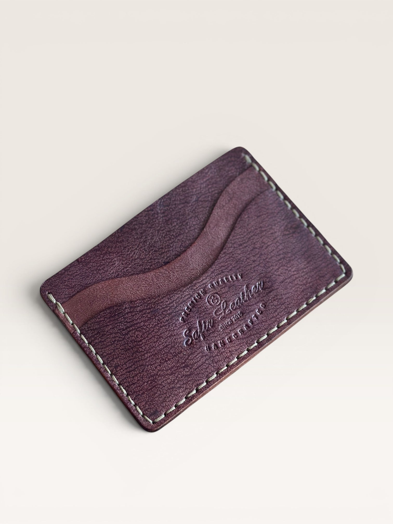 Safir Leather burgundy handmade Italian leather cardholder with 5 slots and organic stitching