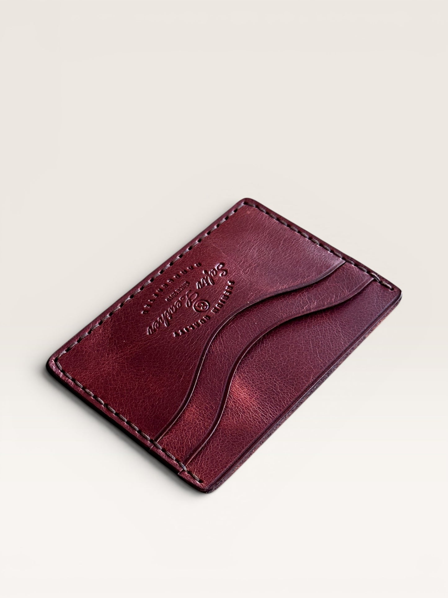 Safir Leather burgundy handmade Italian leather cardholder with 5 slots and organic stitching.