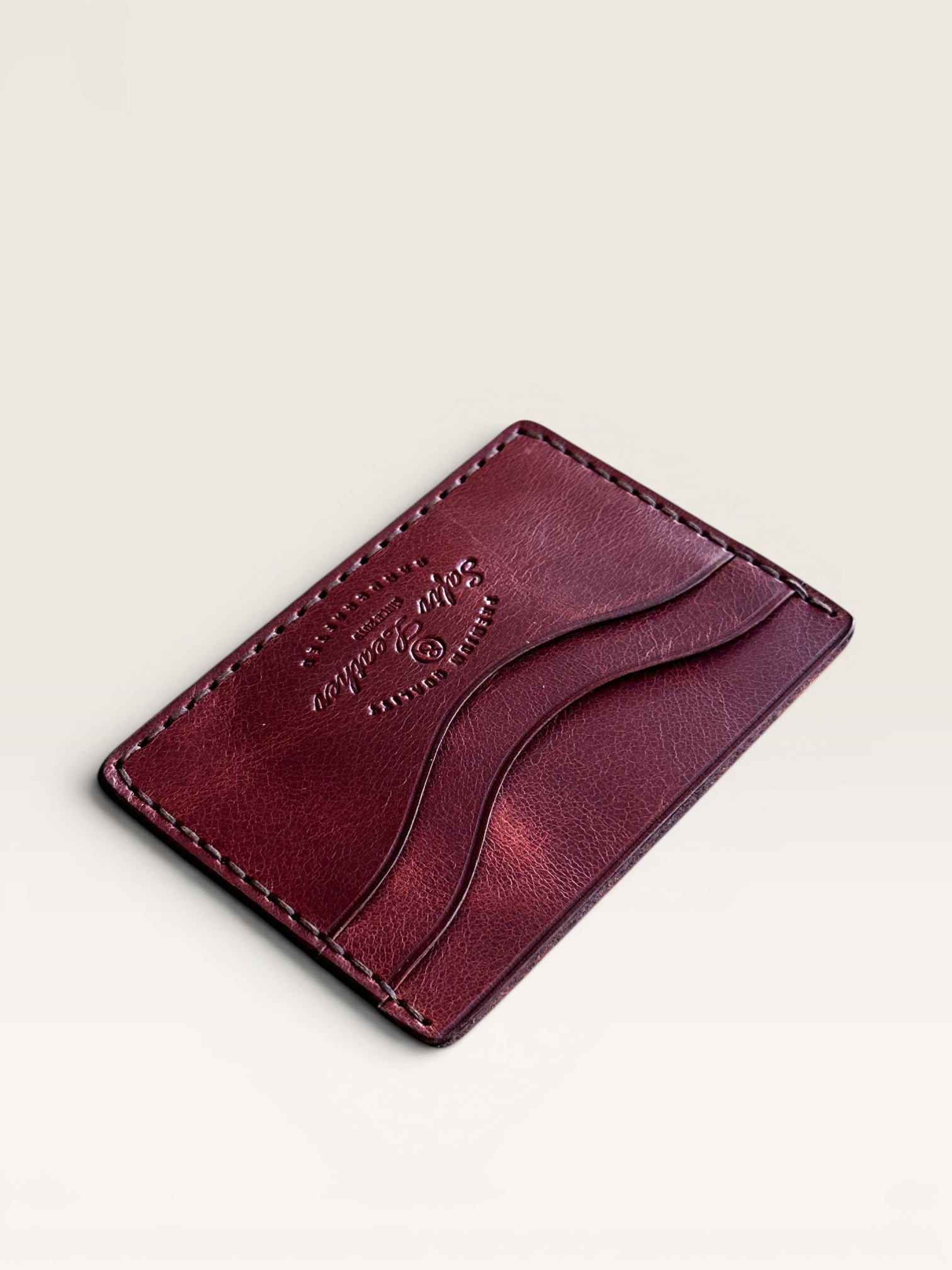 Safir Leather burgundy handmade Italian leather cardholder with 5 slots and organic stitching.