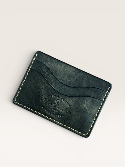 Safir Leather dark green handmade Italian leather cardholder with 5 compartments and organic stitching.