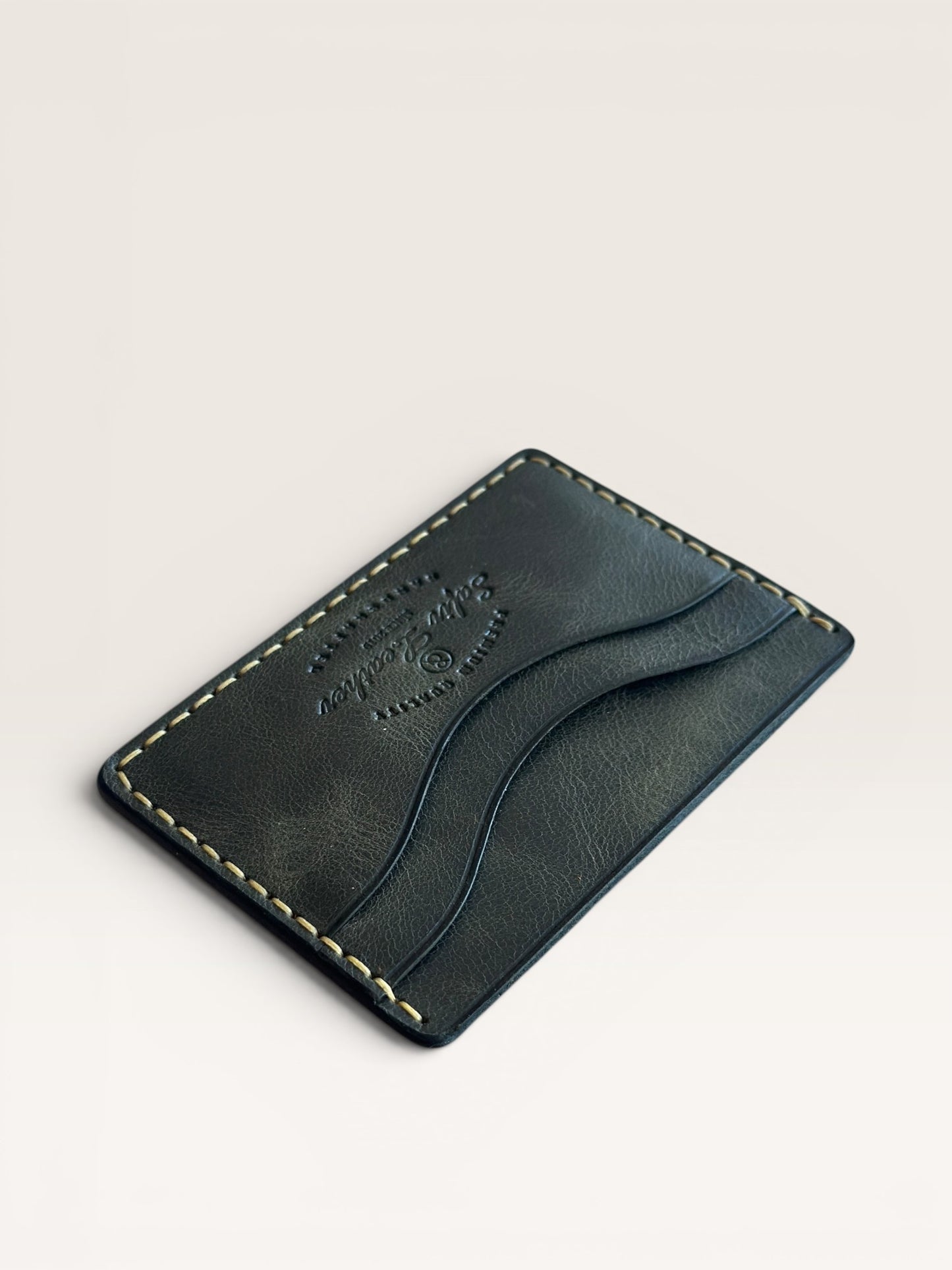 Safir Leather dark grey handmade Italian leather cardholder with 5 slots and organic stitching.