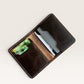 Safir Leather Italian brown distressed leather minimalist wallet with card slots, hand-stitched with cream thread.