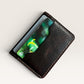 Safir Leather Italian dark brown distressed leather minimalist card holder wallet with white stitching, holds 6-12 cards.
