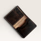 Safir Leather Italian dark brown distressed leather minimalist wallet with white stitching, 6-12 card capacity.