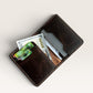 Safir Leather Italian dark brown genuine leather minimalist wallet with card slots and cash.