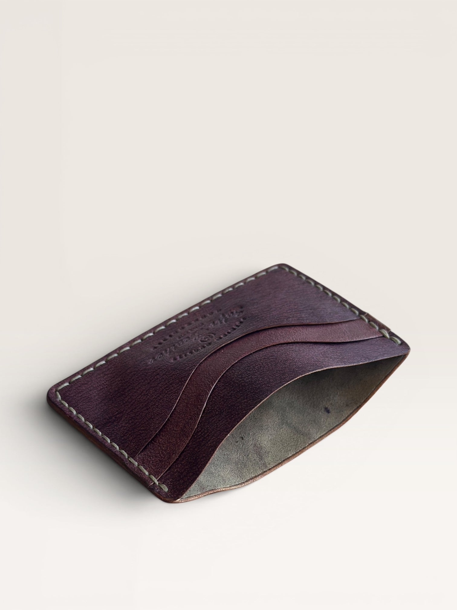 Safir Leather handmade dark brown Italian leather cardholder with 5 compartments and organic stitching.