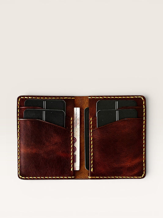 Safir Leather kahverengi İtalyan deri özel kartlık, 6 kart bölmeli, el yapımı, retro tasarım.