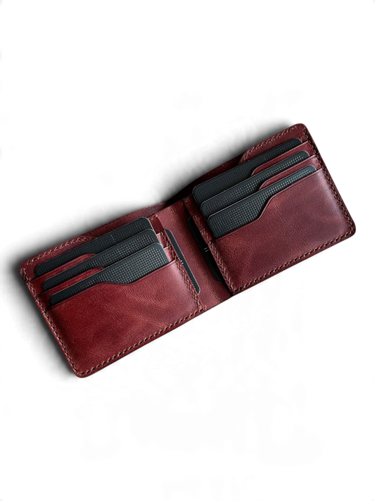 Safir Leather İtalyan deri cüzdan, kızıl kahve renginde, 8 kart bölmeli ve nakit para gözlü.