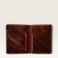 Safir Leather kahverengi hakiki deri, el yapımı, minimal tasarımlı Viking cüzdanı. 8.5x10.5 cm boyutlarında, 10-16 kart kapasiteli.