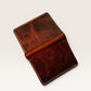Safir Leather el yapımı kahverengi İtalyan deri Viking cüzdan, vintage tasarım, 8.5x10.5 cm boyutlarında, 10-16 kart kapasiteli.