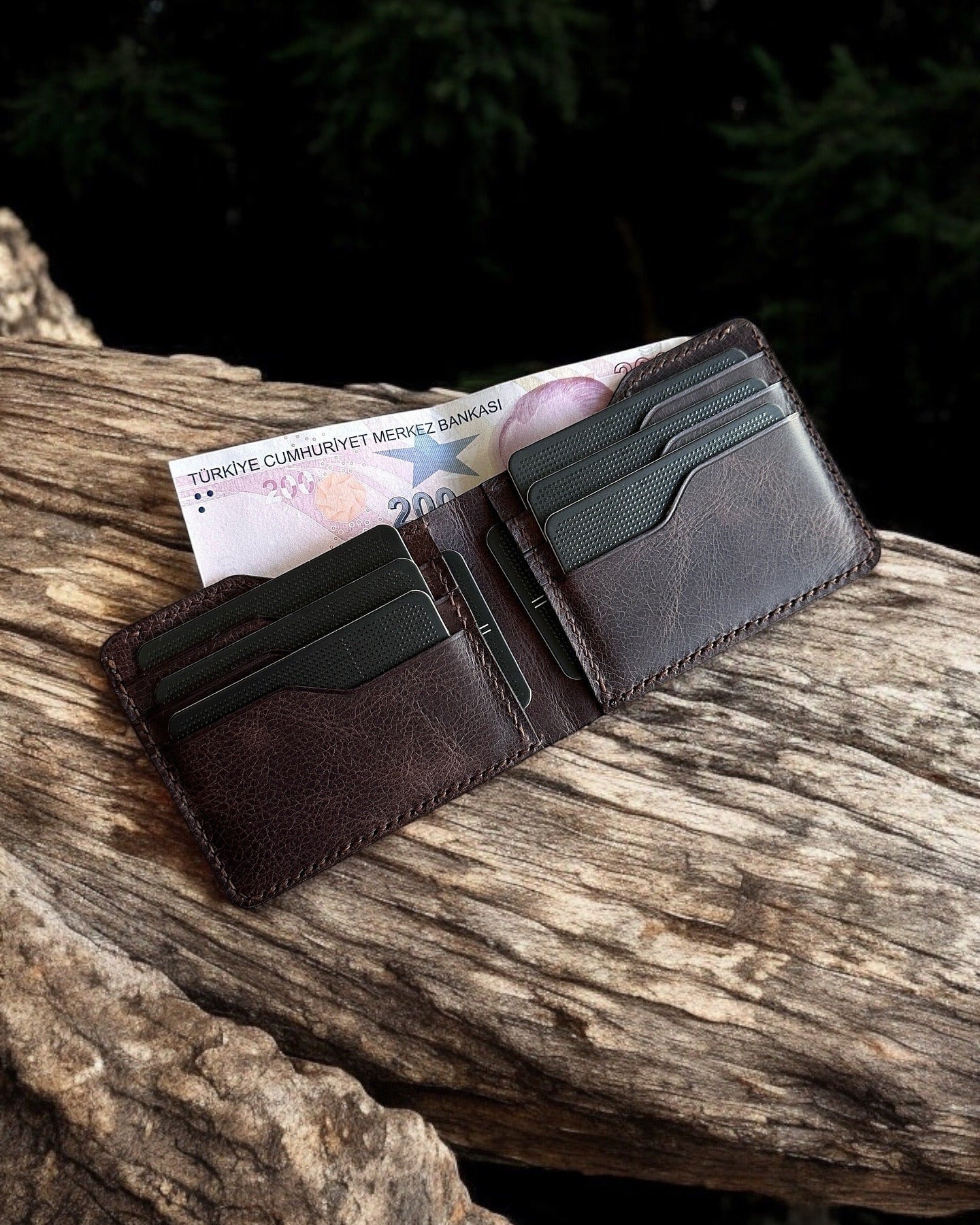 Safir Leather kahve rengi, İtalyan derisi, 8 kart bölmeli, nakit para bölmeli erkek cüzdanı