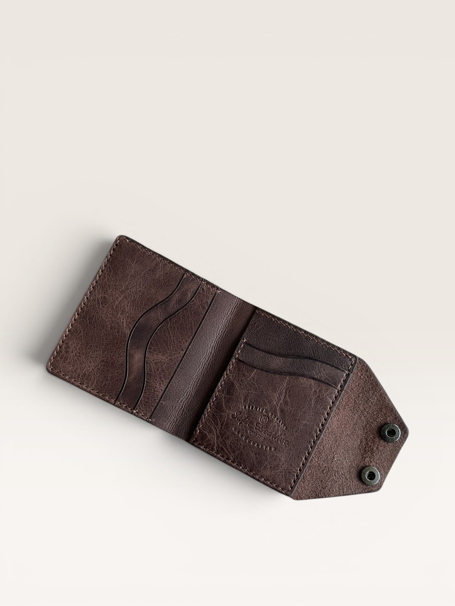 Safir Leather kahve rengi, hakiki deri, el yapımı, kart bölmeli cüzdan.