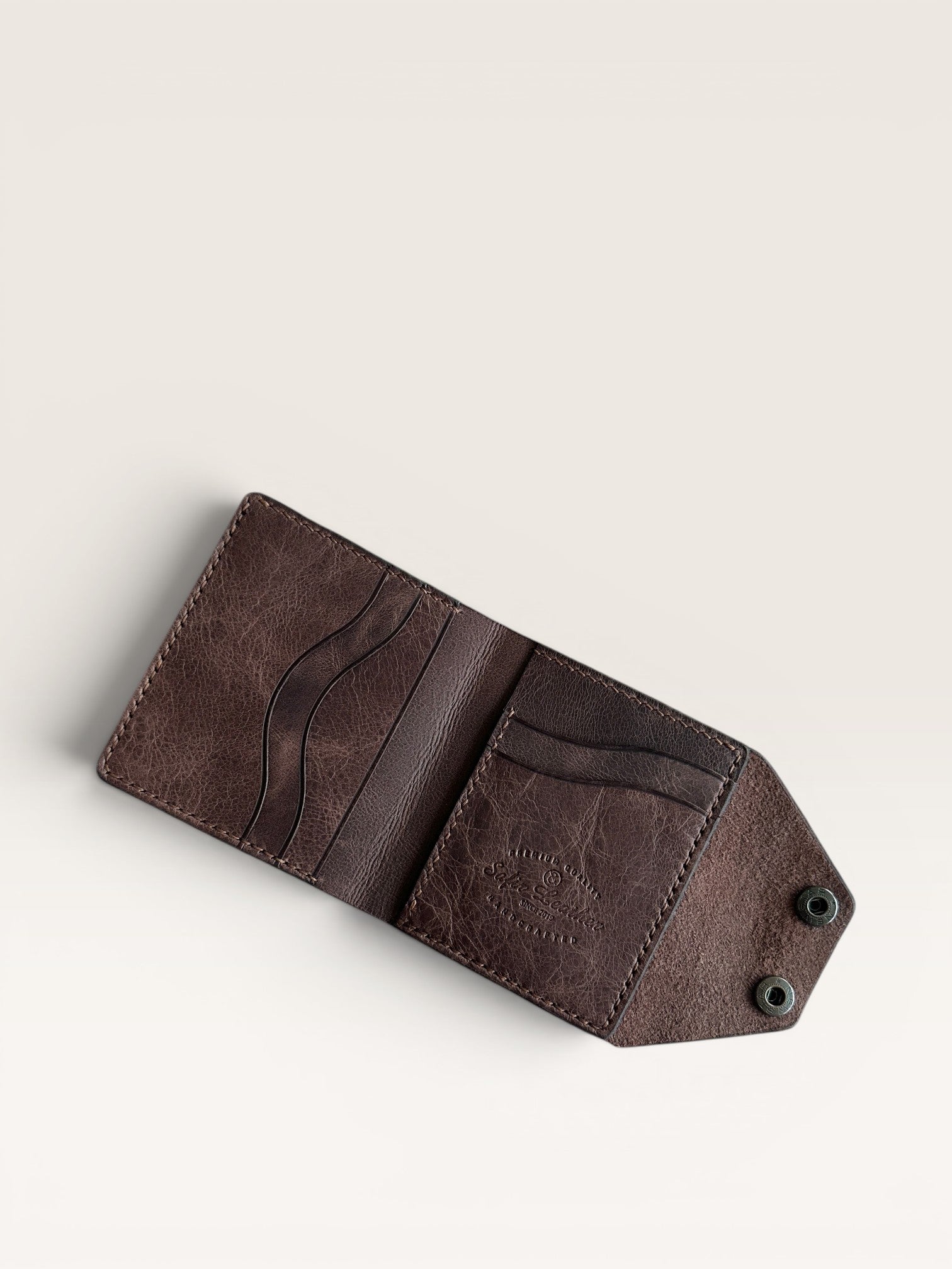 Safir Leather kahve rengi, hakiki deri, el yapımı, kart bölmeli cüzdan.
