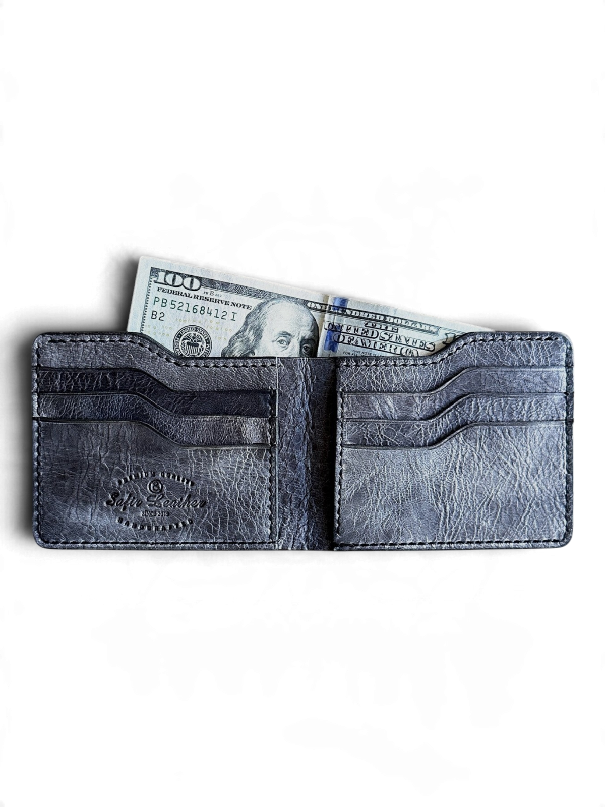 Safir Leather kahve taba rengi, İtalyan derisi, 8 kart bölmeli ve nakit para bölmeli erkek cüzdanı.
