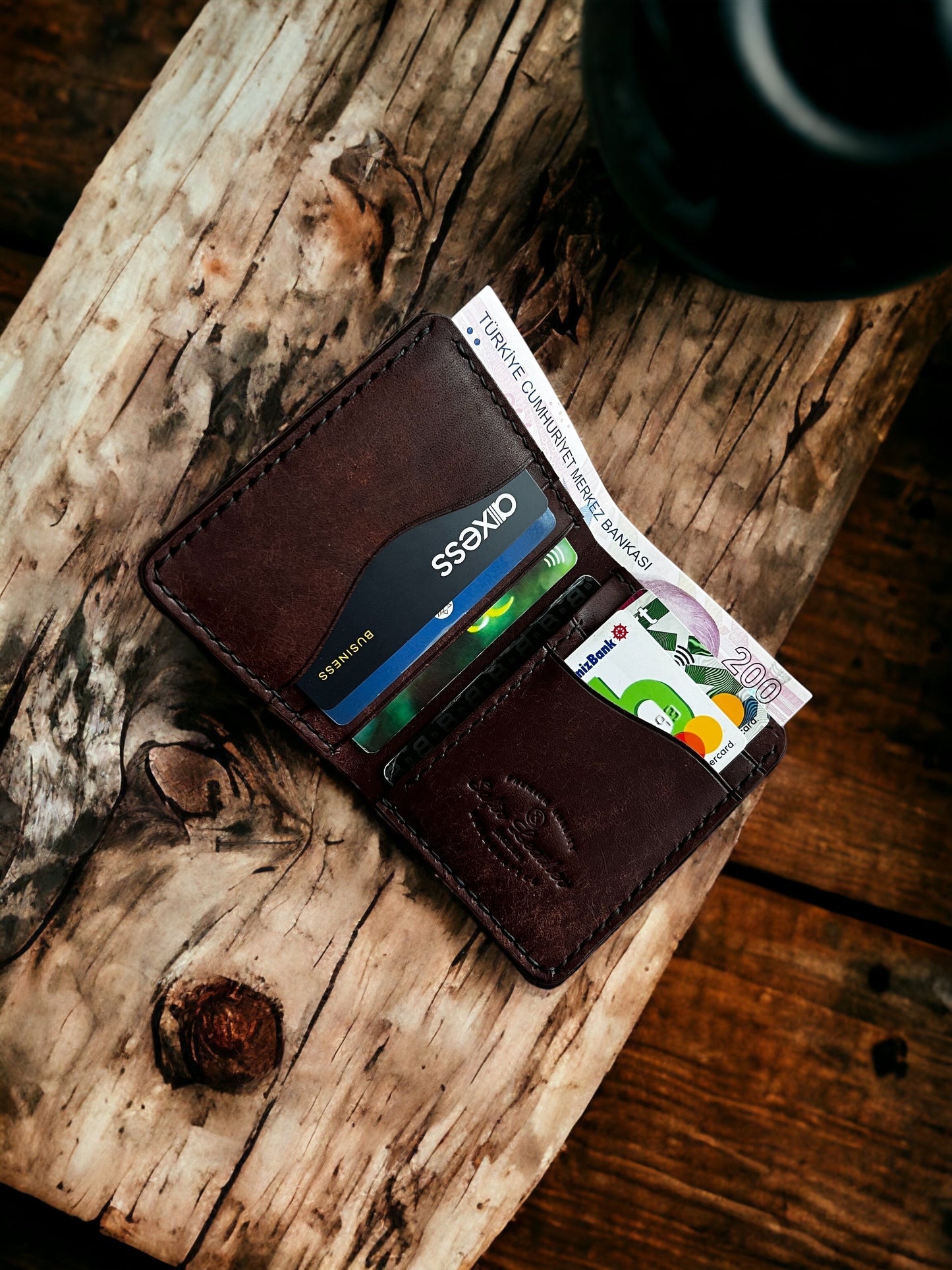 Safir Leather Babil Kahve Pueblo Deri Cüzdan, kahverengi, hakiki deri, elde dikilmiş, minimal tasarım, kartlık ve para bölmeli, unisex