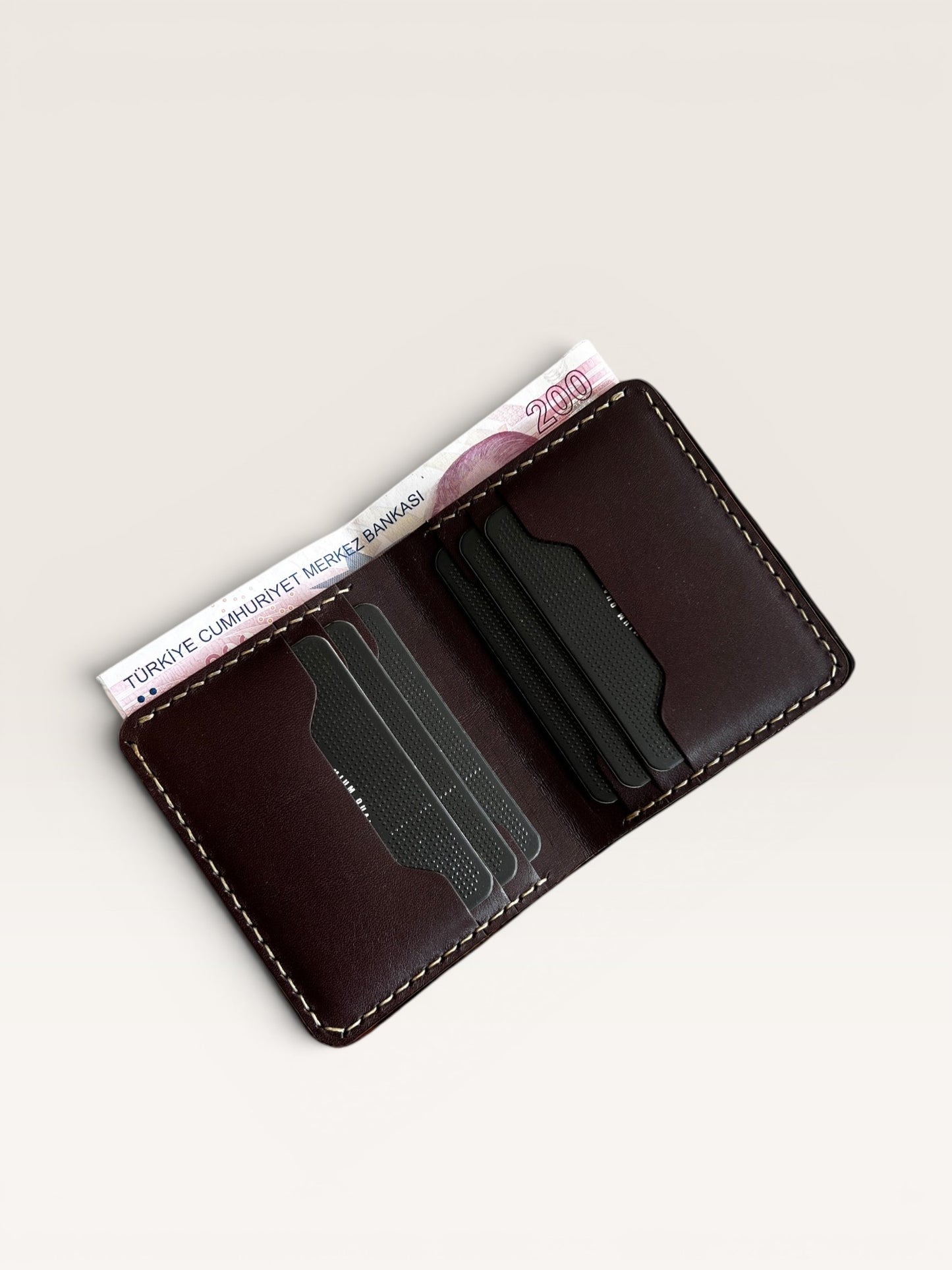 Safir Leather el yapımı kahverengi bufalo derisi cüzdan, kart bölmeli ve nakit para için.