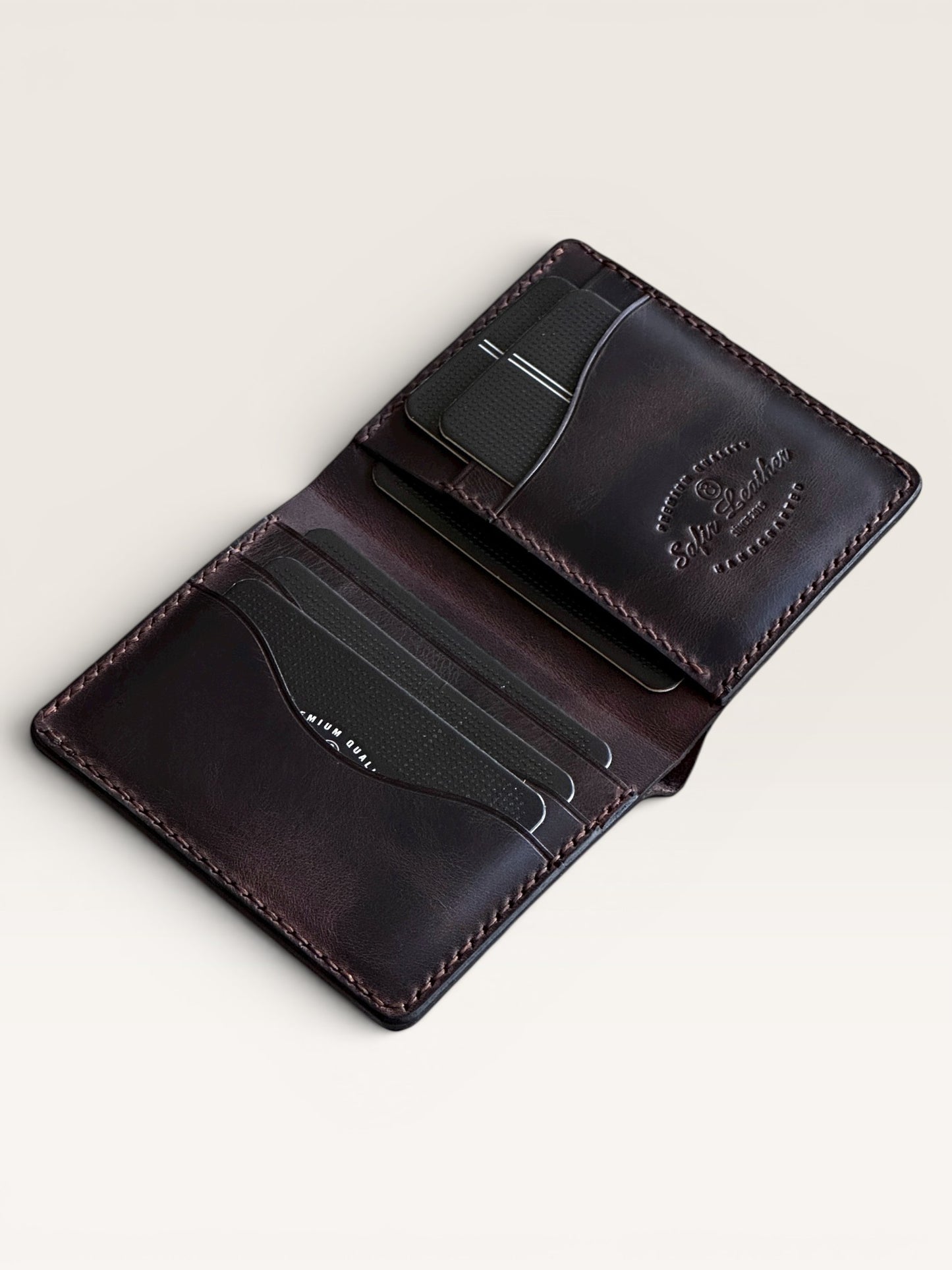 Safir Leather Babil model kahverengi İtalyan deri cüzdan, kart bölmeli, el yapımı, 10x9cm