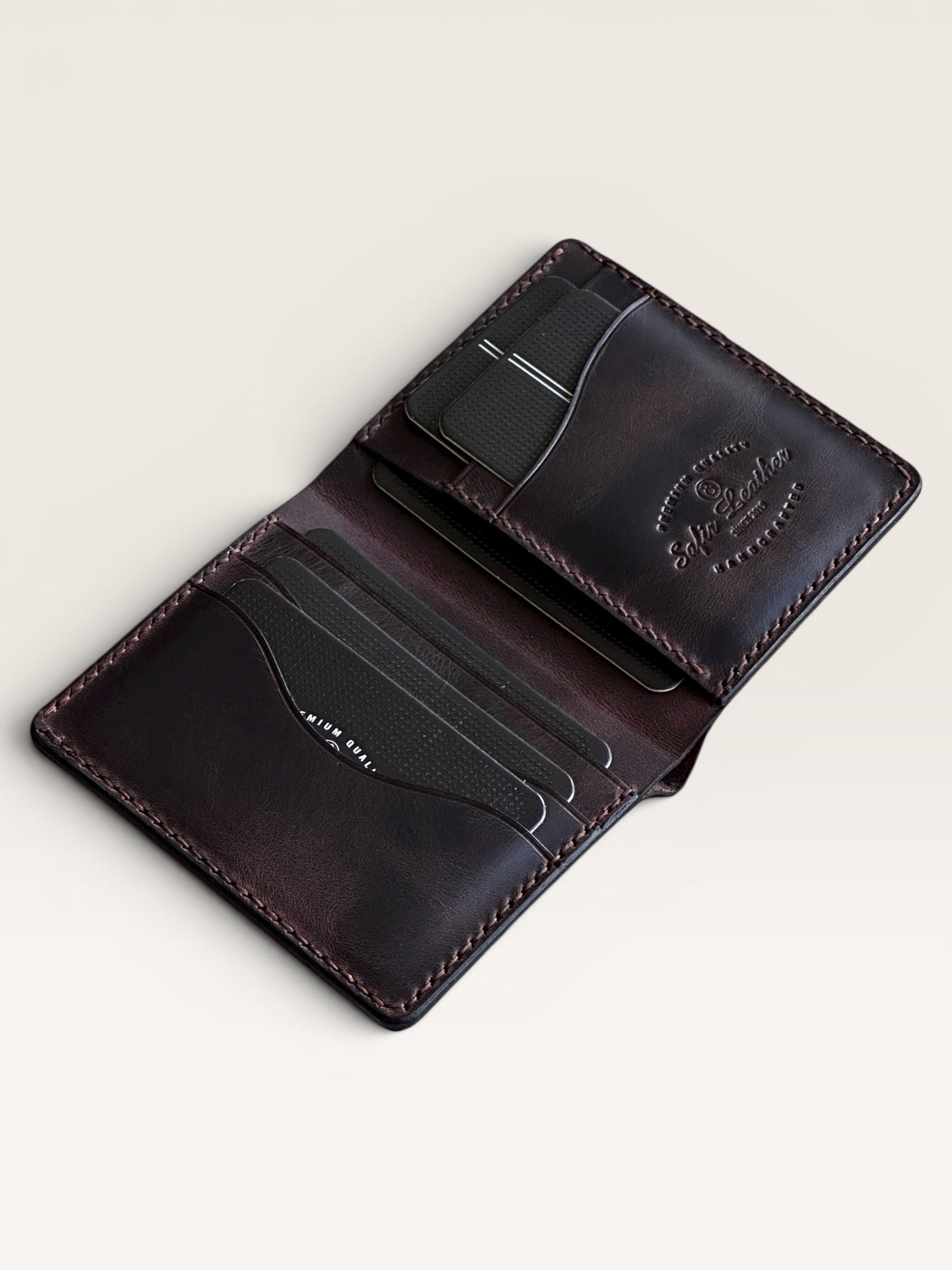 Safir Leather Babil model kahverengi İtalyan deri cüzdan, kart bölmeli, el yapımı, 10x9cm