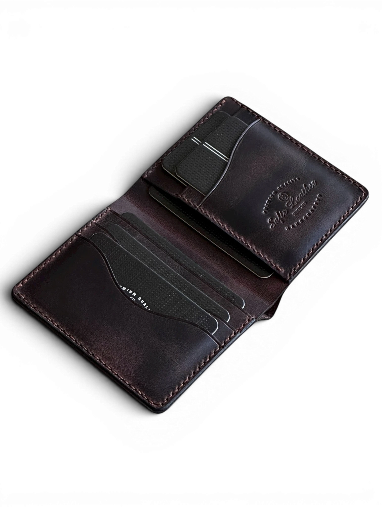 Safir Leather Babil model kahverengi İtalyan deri cüzdan, kart bölmeli, el yapımı, 10x9cm