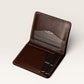 Safir Leather el yapımı kahverengi deri cüzdan, minimal tasarım, 10x9 cm boyutlarında, 8-12 kart kapasiteli.