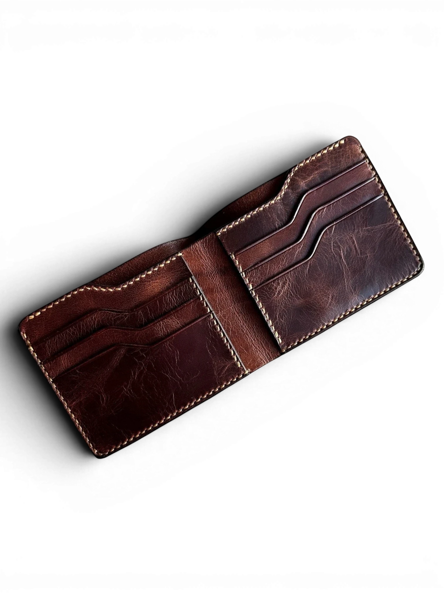 Safir Leather el yapımı, koyu kahverengi hakiki deri cüzdan, kart bölmeli minimalist tasarım