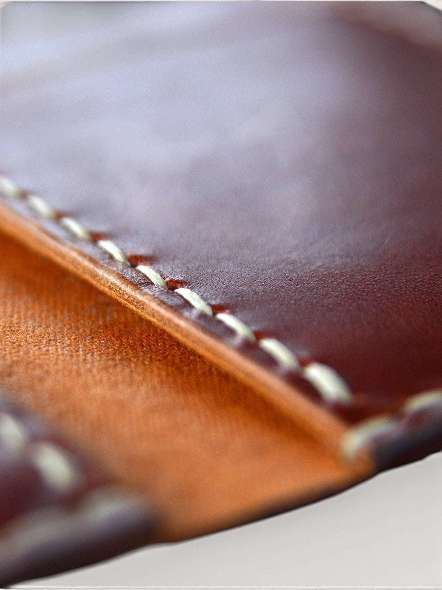 Safir Leather, kahverengi, hakiki deri, el yapımı, dikişli, kartlık cüzdan