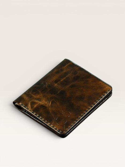 Safir Leather kahverengi hakiki deri kartlık cüzdan, elde dikilmiş, minimal ve vintage tasarımlı.