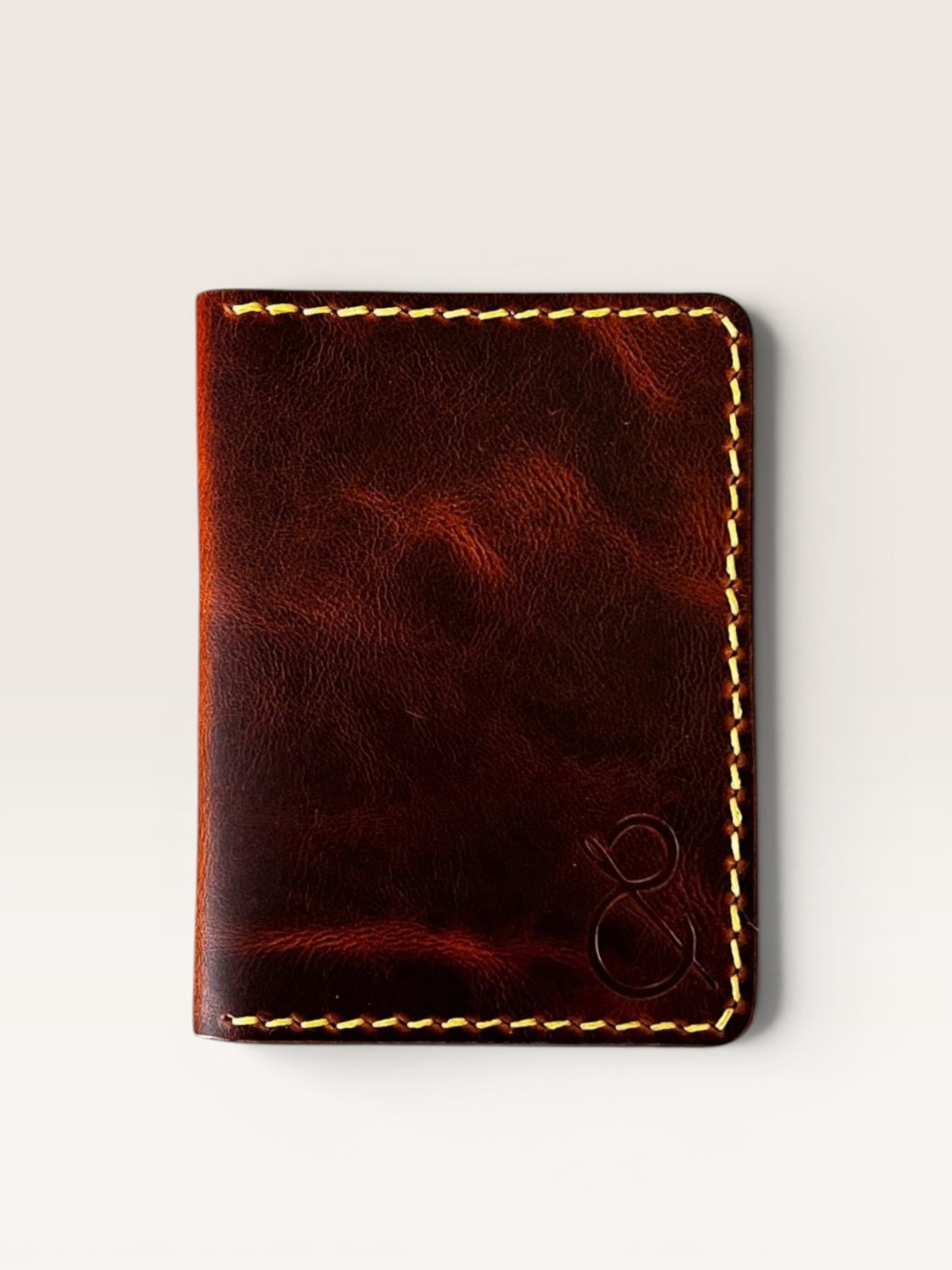 Safir Leather, kahverengi İtalyan derisi, 6 kart bölmeli, el yapımı, dikişli, unisex kartlık