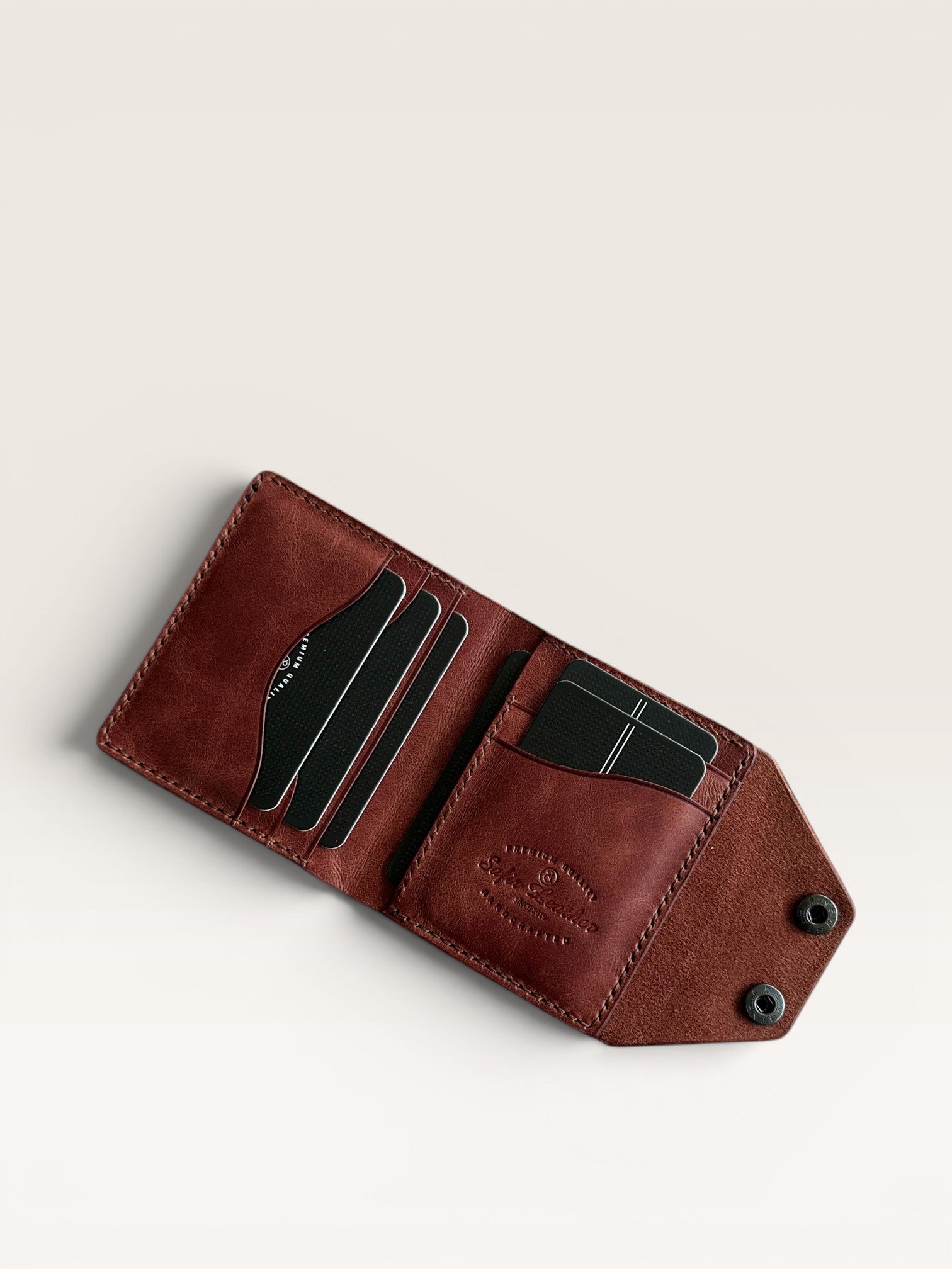 Safir Leather kızıl kahve hakiki deri erkek cüzdanı, kart bölmeli ve çıtçıt kapamalı