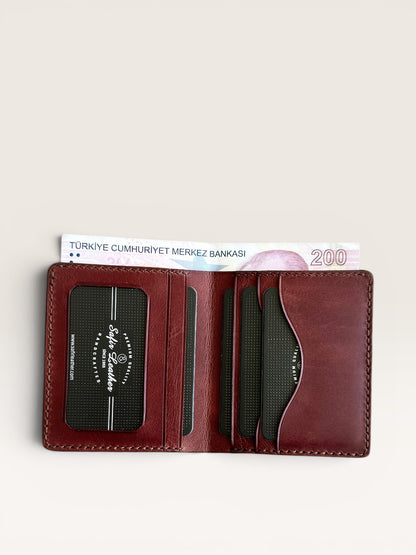 Safir Leather el yapımı, kızıl kahve İtalyan derisi cüzdan, kart bölmeli ve nakit para için pratik.