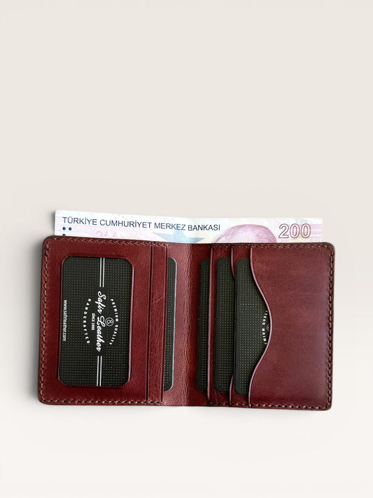 Safir Leather el yapımı, kızıl kahve İtalyan derisi cüzdan, kart bölmeli ve nakit para için pratik.