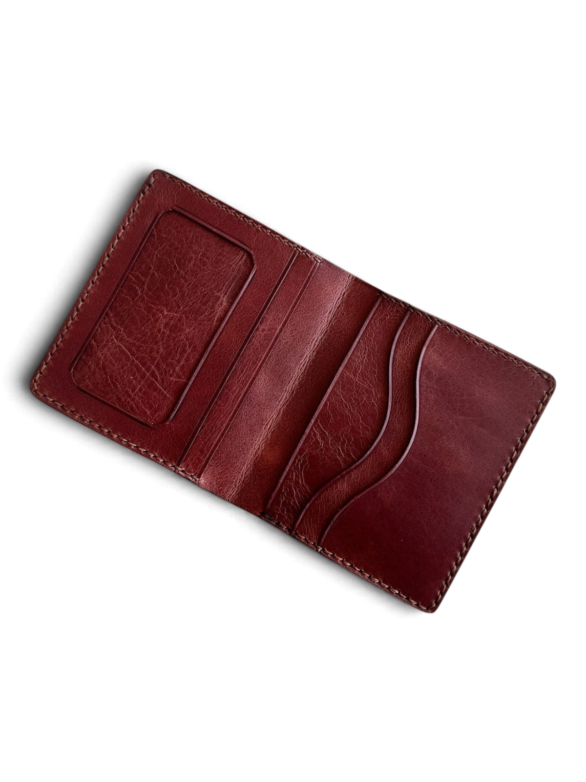 Safir Leather el yapımı İtalyan kızıl kahve deri cüzdan, zarif ve dayanıklı, pratik iç bölmeler.
