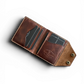 Safir Leather Montana kızıl kahve el yapımı İtalyan deri cüzdan, taba dikişli, çıtçıtlı ve kart bölmeli iç tasarım.