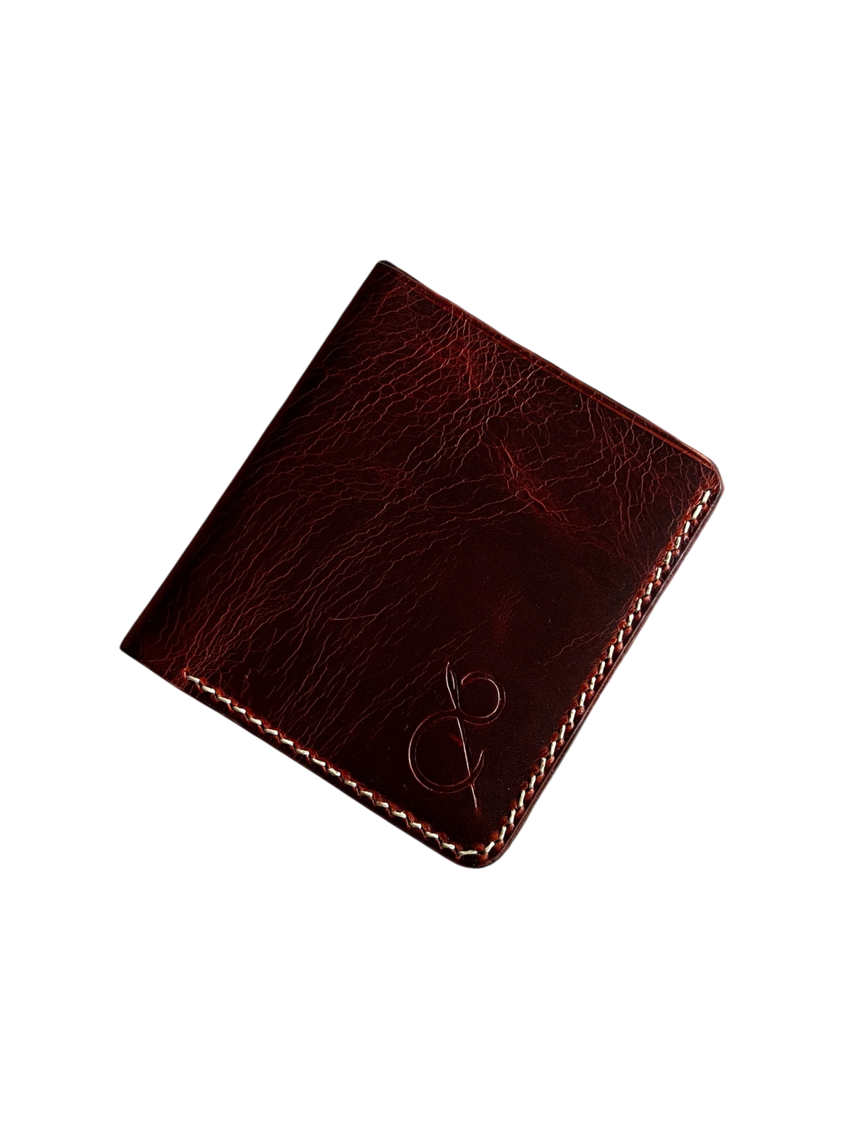 Safir Leather kızıl taba rengi, el yapımı, mumlu dikişli, minimal hakiki dana derisi cüzdan