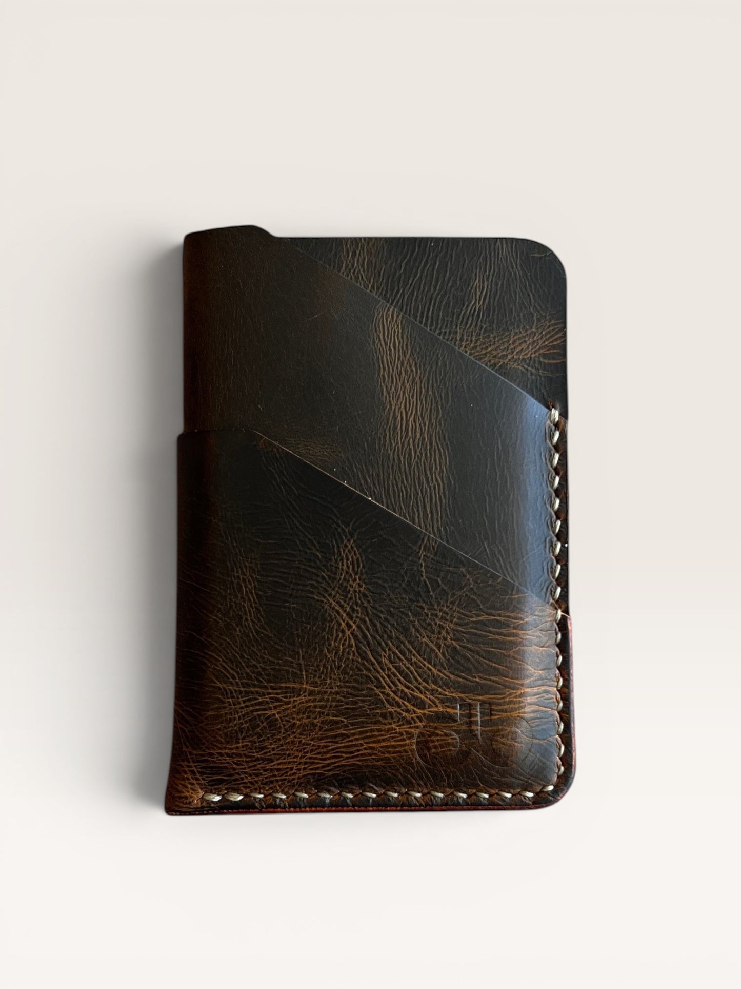 Safir Leather koyu kahverengi deri kartlık, 4 kart bölmeli, el yapımı, unisex, retro tasarım.