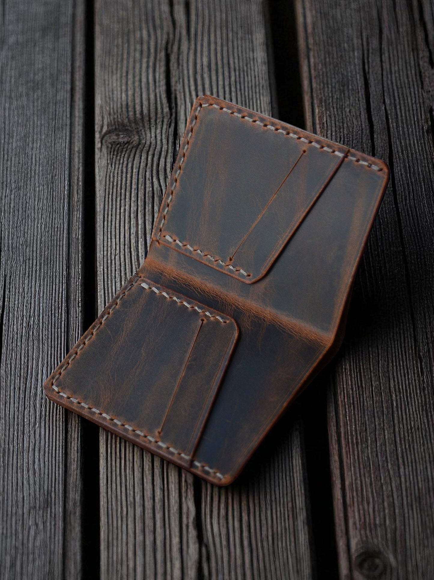 Safir Leather Crazy Leather Minimal Wallet, kahverengi, el yapımı, hakiki deri, 8 kart kapasiteli, vintage görünümlü, unisex cüzdan