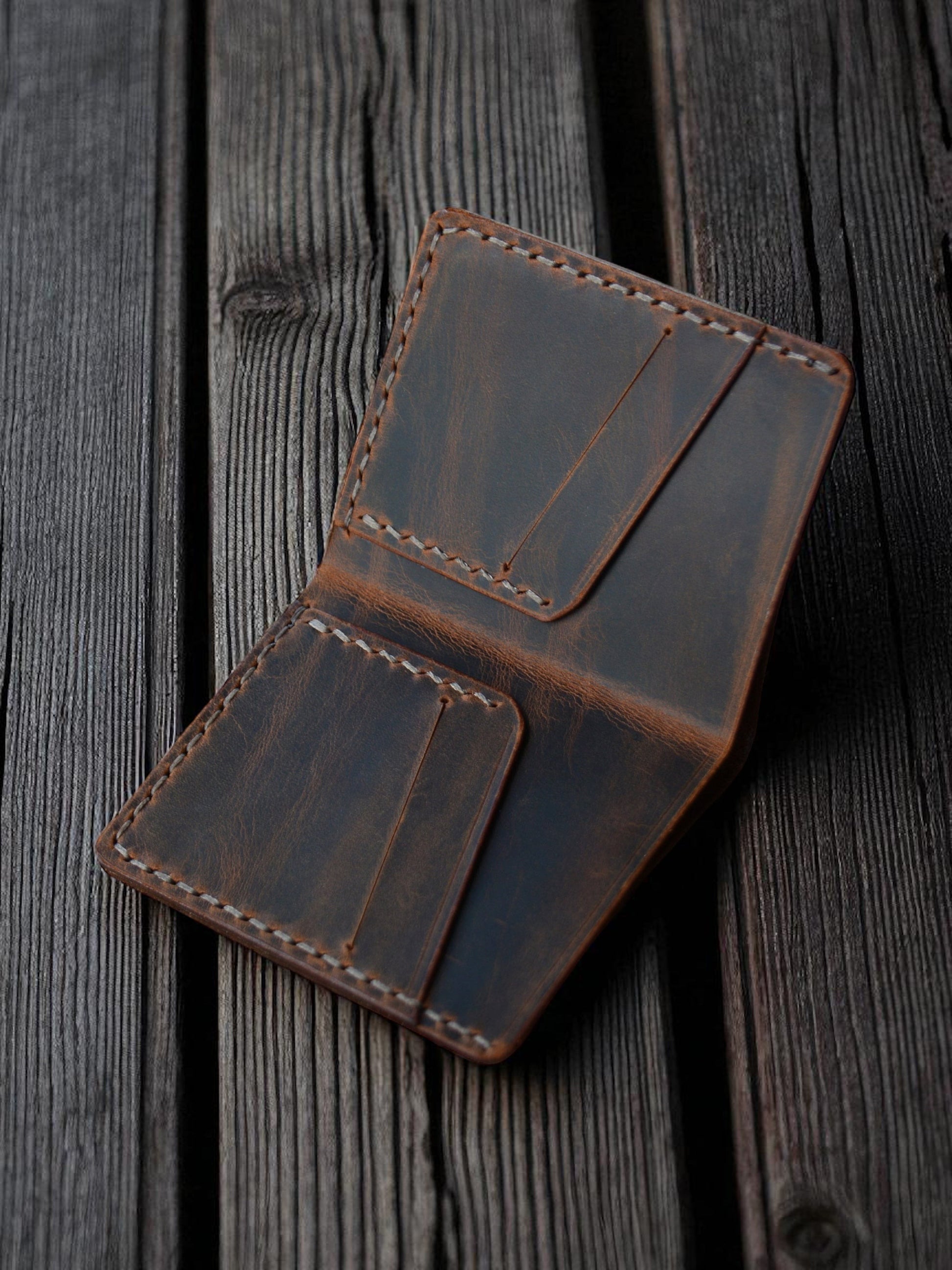 Safir Leather Crazy Leather Minimal Wallet, kahverengi, el yapımı, hakiki deri, 8 kart kapasiteli, vintage görünümlü, unisex cüzdan