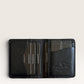Safir Leather siyah hakiki deri, elde dikilmiş, minimal tasarımlı, 6-12 kart kapasiteli, unisex cüzdan.