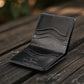Safir Leather Siyah Deri Cüzdan, el yapımı, minimalist tasarım, 6 kart bölmeli, 10x8.5 cm.