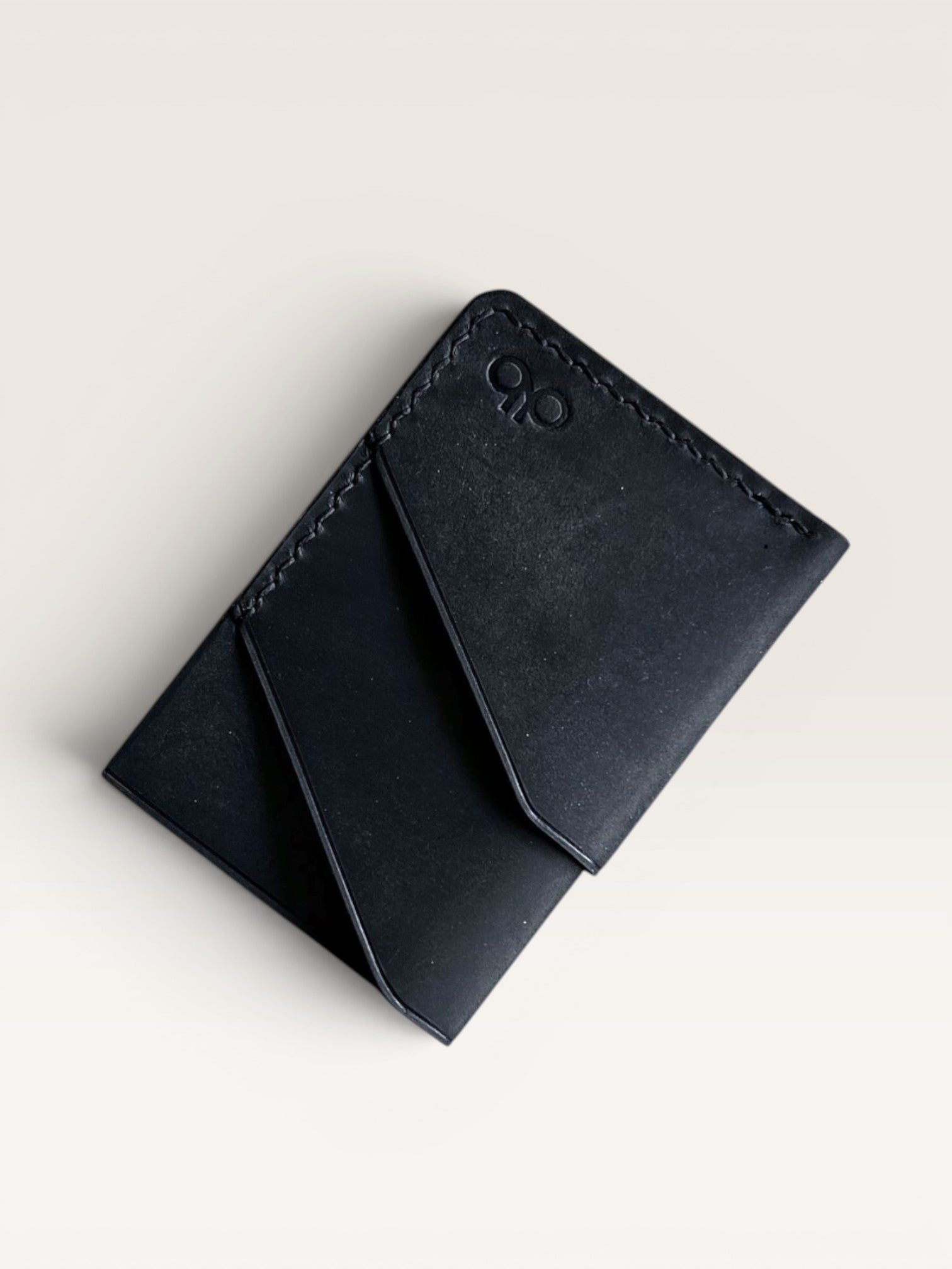 Safir Leather siyah el yapımı dana derisi kartlık, mumlu dikişli retro tasarım unisex cüzdan
