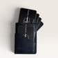 Safir Leather siyah el yapımı dana derisi kartlık, mumlu dikişli ve dört bölmeli şık unisex tasarım.