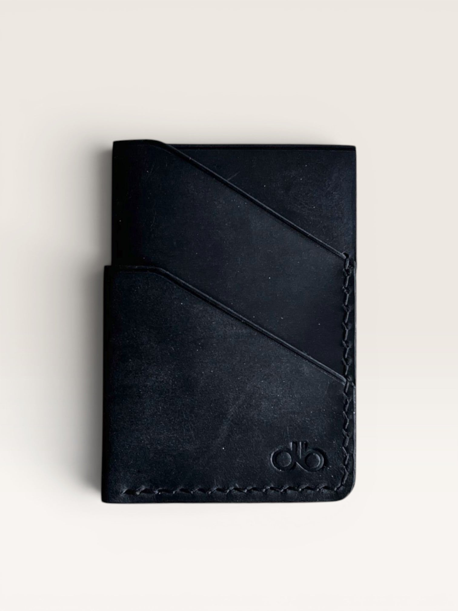 Safir Leather siyah el yapımı dana derisi kartlık, mumlu dikişli retro tasarım