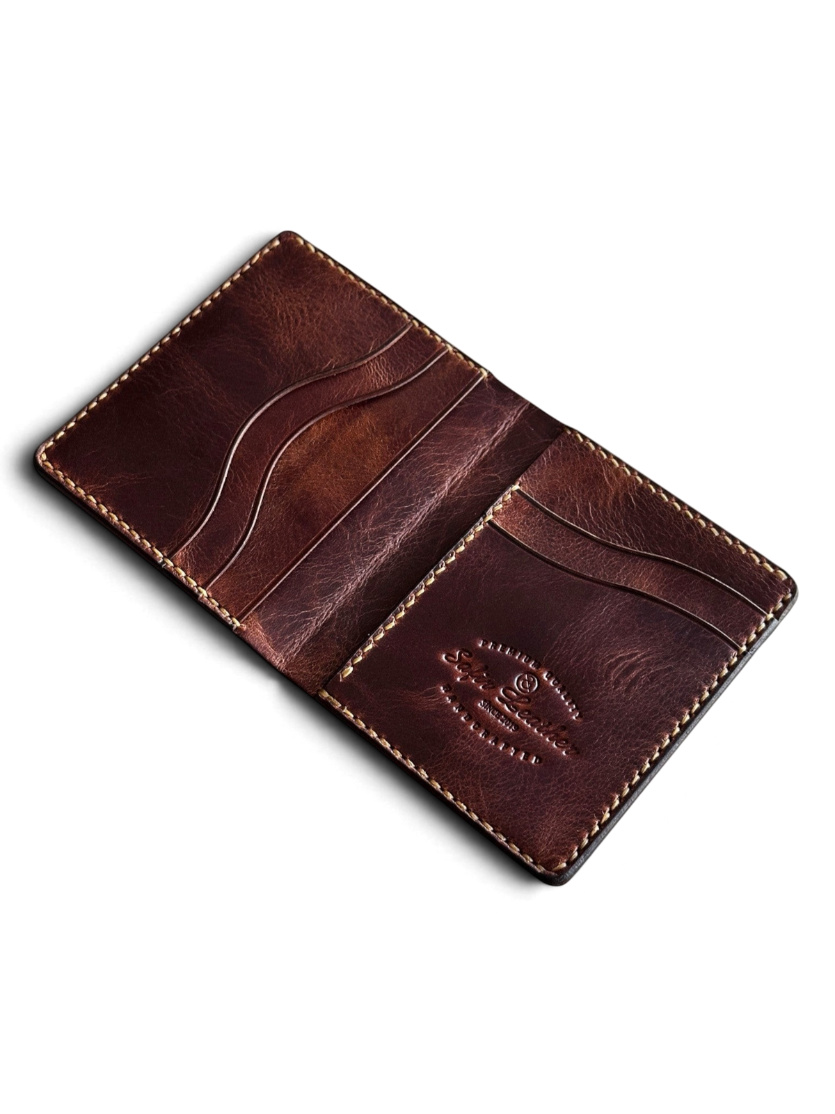 Safir Leather Babil model, taba renkli, hakiki deri, el yapımı, kartlık ve para bölmeli cüzdan.