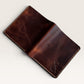 Safir Leather Babil model taba renk İtalyan deri cüzdan, el yapımı, 10x8.5 cm boyutlarında, kart ve para bölmeli.