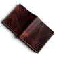 Safir Leather Babil model taba renk İtalyan deri cüzdan, el yapımı, 10x8.5 cm boyutlarında, kart ve para bölmeli.