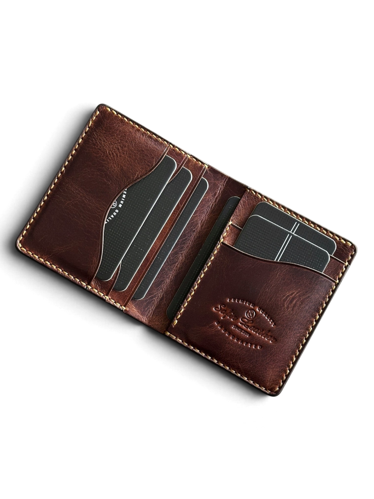Safir Leather Babil model taba renk İtalyan deri cüzdan, kart bölmeli ve el yapımı.